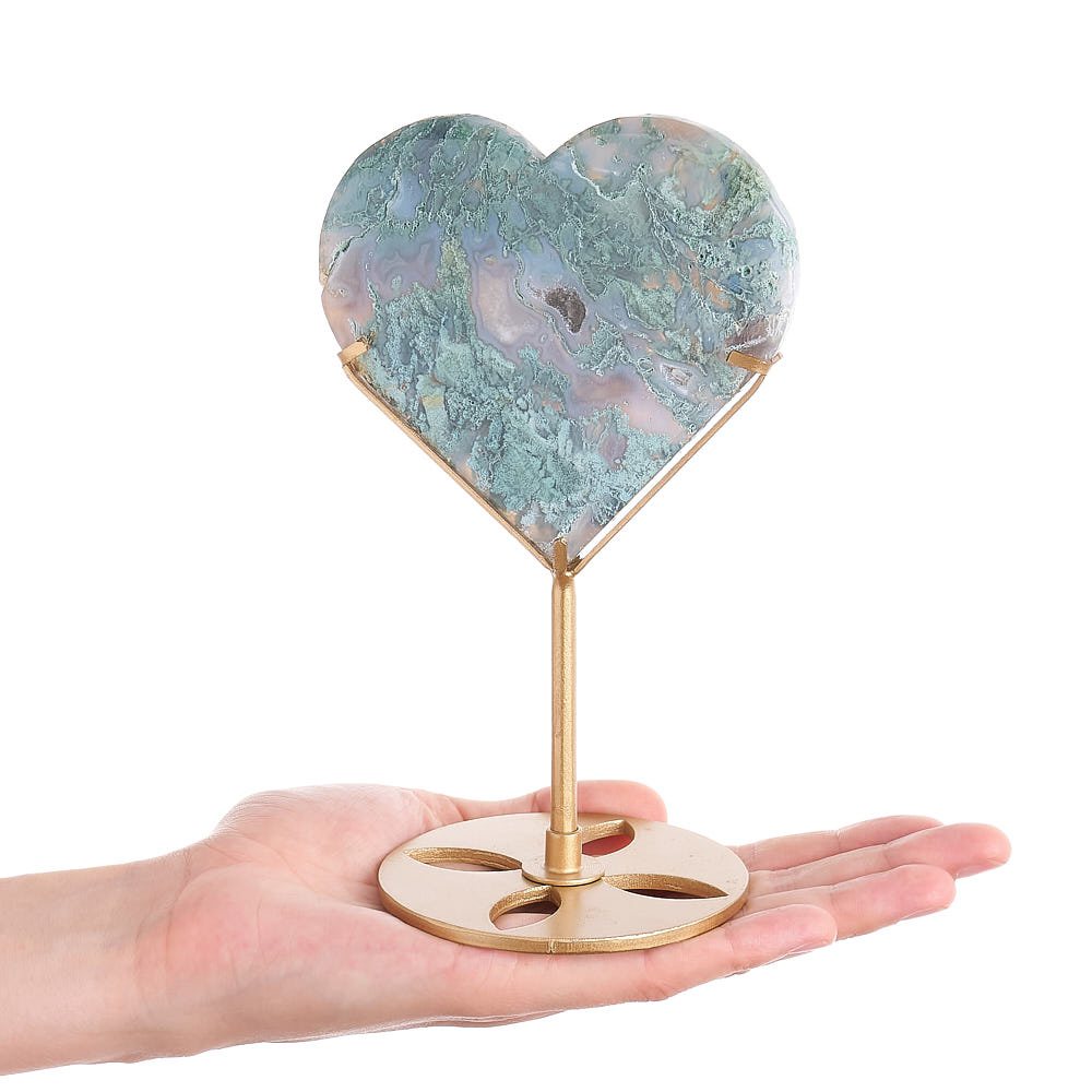 Custom Crystal Orders: Moss Agate Heart on Stand