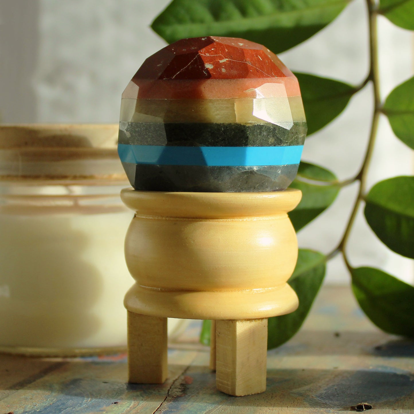 7 Chakras Healing Faceted Crystal Ball & Stand