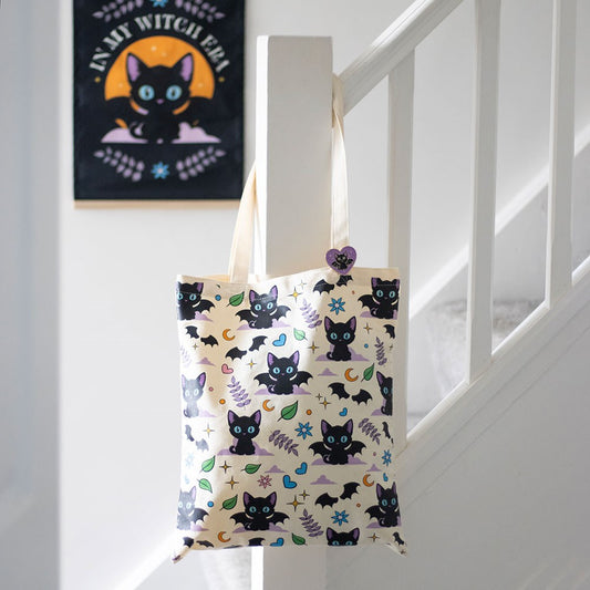 Cute & Creepy Cat Tote Bag & Pin Badge