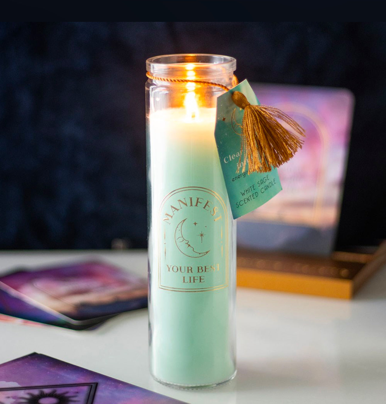 White Sage Tube Candle with Clear Quartz