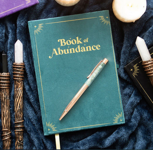 Book of Abundance Journal with Green Aventurine Pen