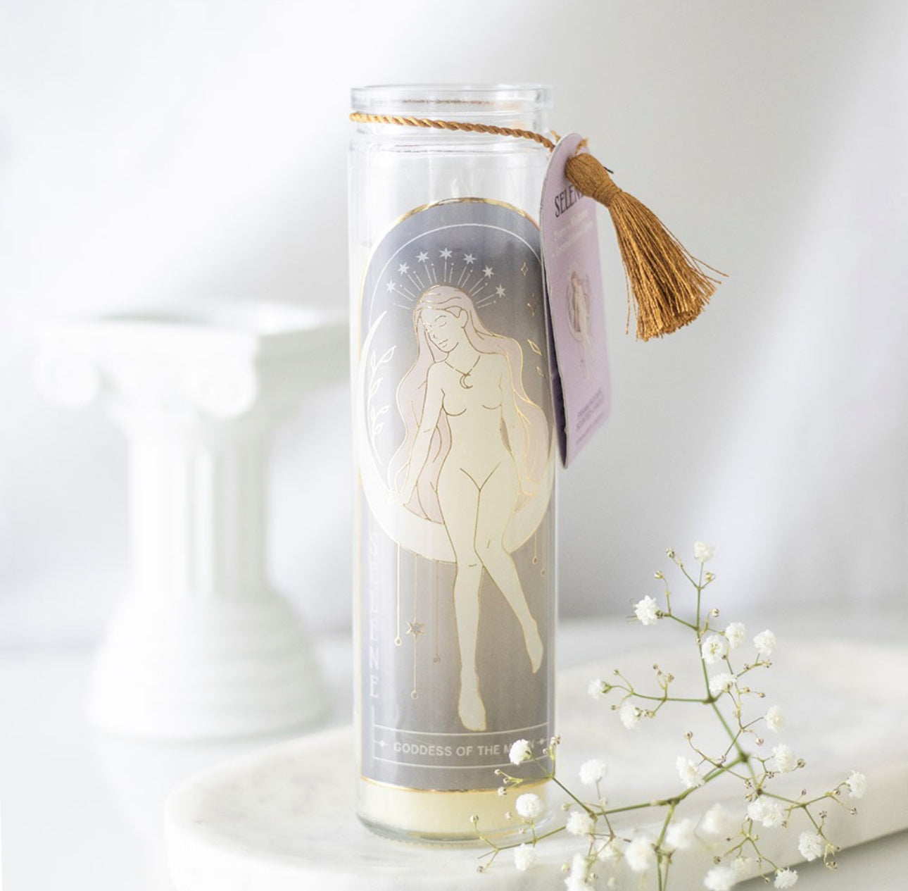Selene Goddess Frankinsence Tube Candle with Amethyst