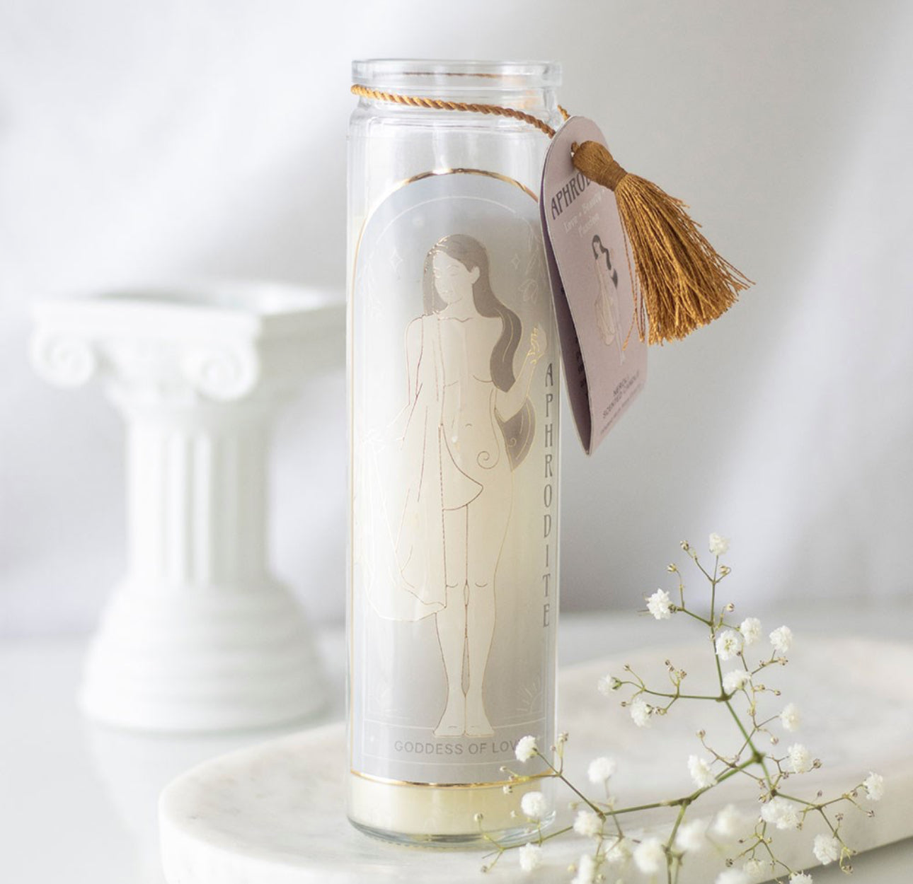 Aphrodite Goddess Neroli Tube Candle with Rose Quartz