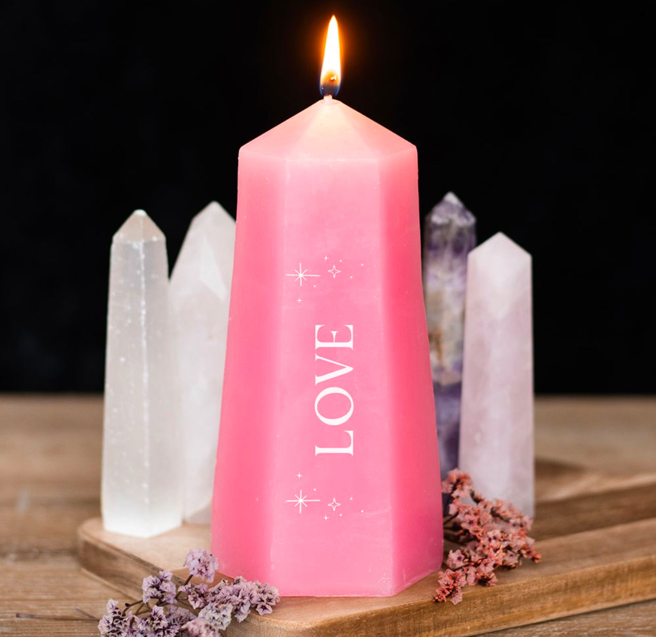 Love Rose Quartz Crystal Candle - 30 hr burn
