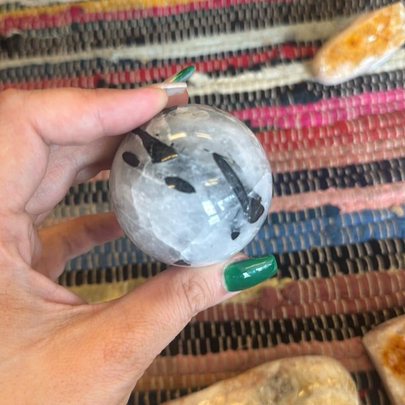 Quartz in Tourmaline Sphere & Stand