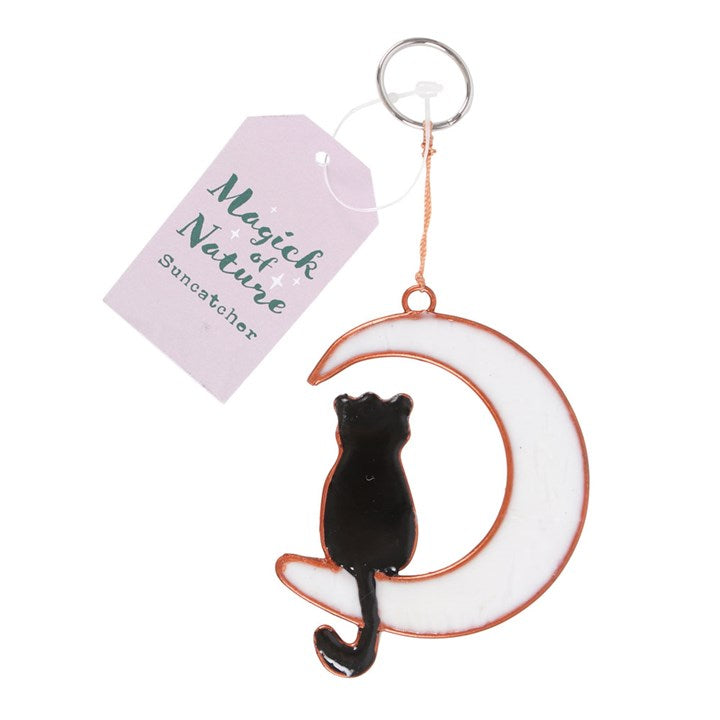 Cat on Crescent Moon Suncatcher