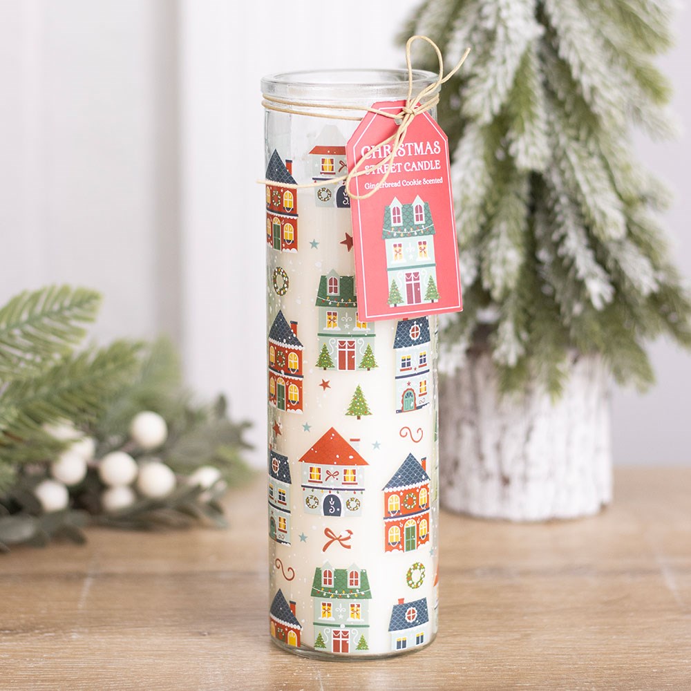 Christmas Street Gingerbread Cookie Tube Candle