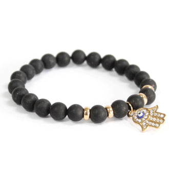 Black Agate Hamsa Bracelet