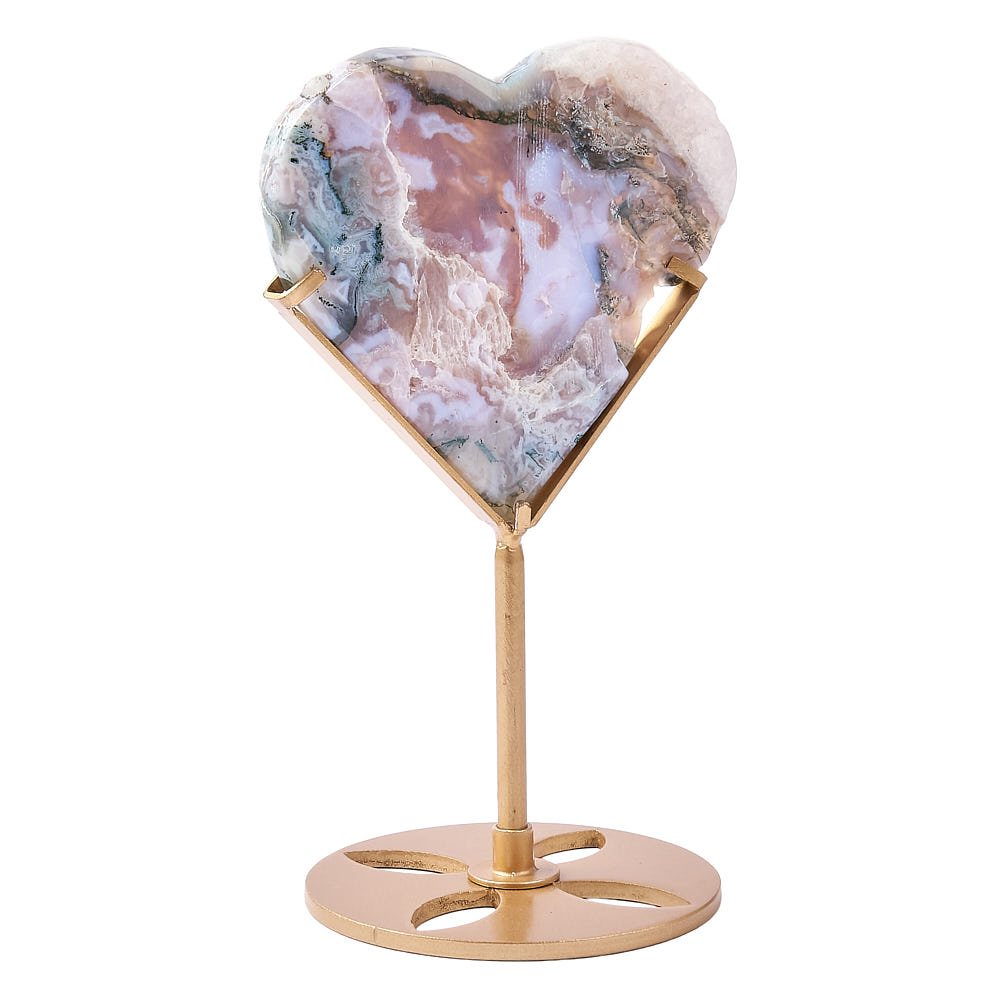 Custom Crystal Orders: Moss Agate Heart on Stand
