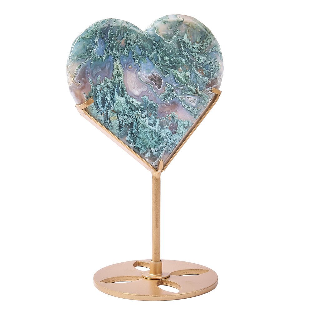 Custom Crystal Orders: Moss Agate Heart on Stand