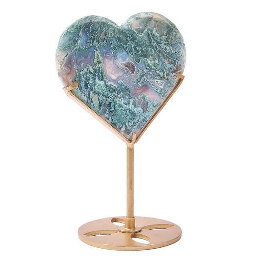 Custom Crystal Orders: Moss Agate Heart on Stand