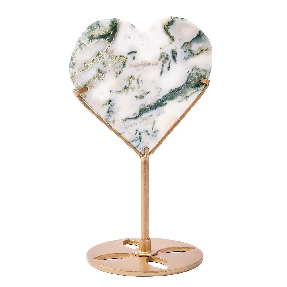 Custom Crystal Orders: Moss Agate Heart on Stand