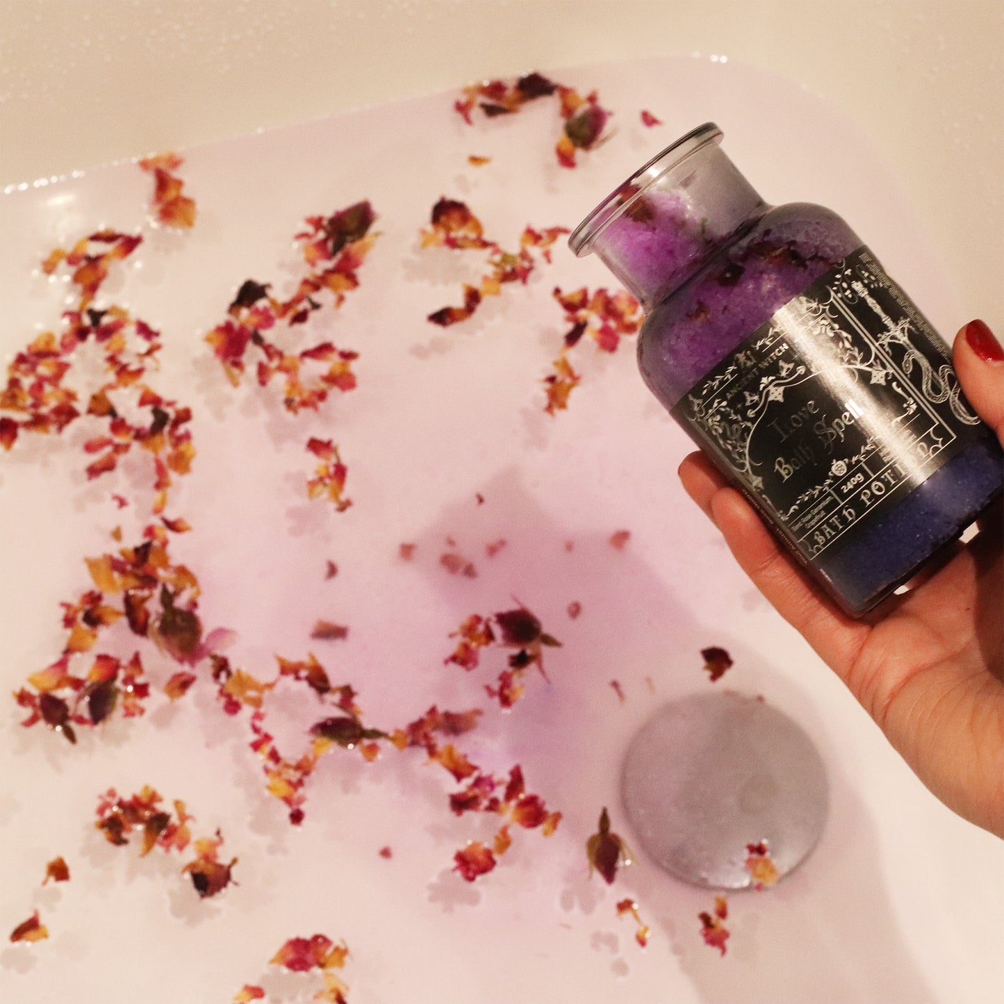 Ancient Witch Bath Potion & Rose Quartz Amulet: Love