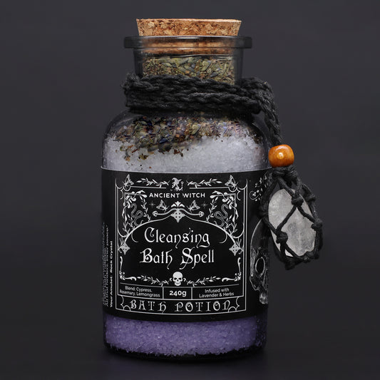 Ancient Witch Bath Potion & Clear Quartz Amulet: Cleansing