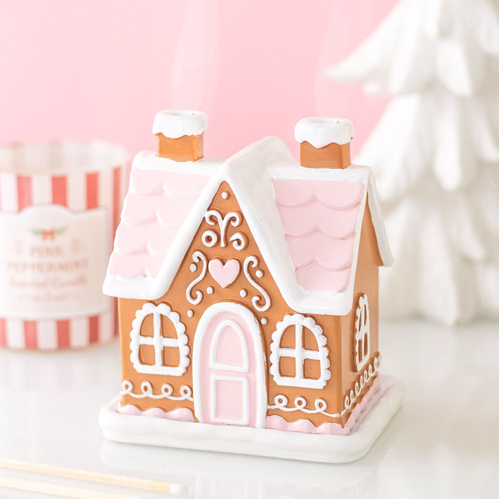 Pink Gingerbread House Incense Cone Holder