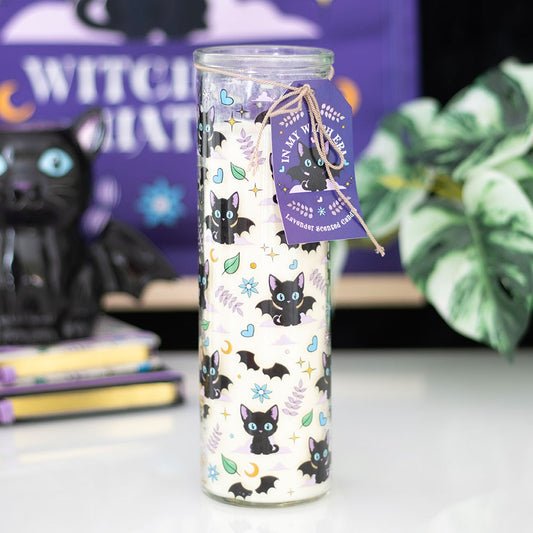 Cute & Creepy Cat Print Lavender Tube Candle