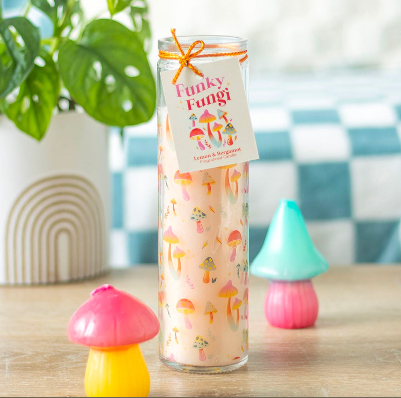 Mushroom print tube candle