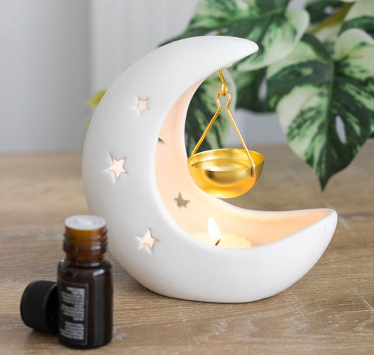 White Crescent Moon Hanging Oil Burner