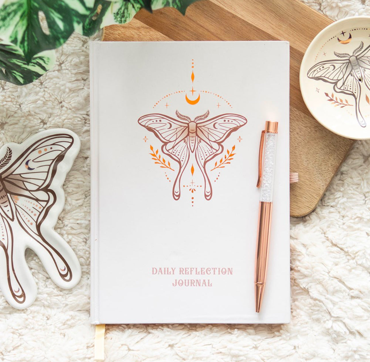 Lunar Moth Reflection Journal with Clear Quartz Pen