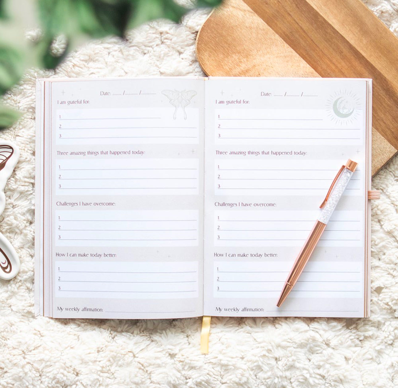 Lunar Moth Reflection Journal with Clear Quartz Pen