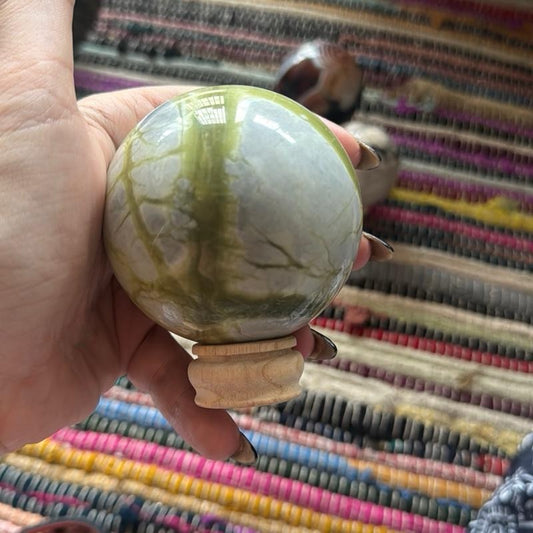 Serpentine Jade Sphere & Stand