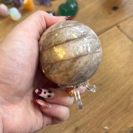 Black Moonstone Sphere on Stand