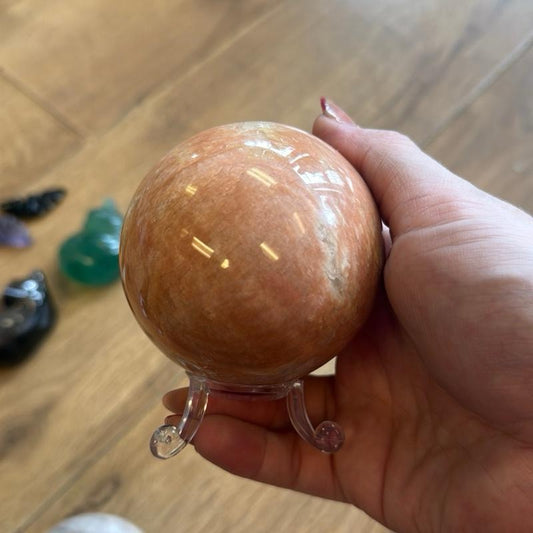 Peach Moonstone Sphere on Stand