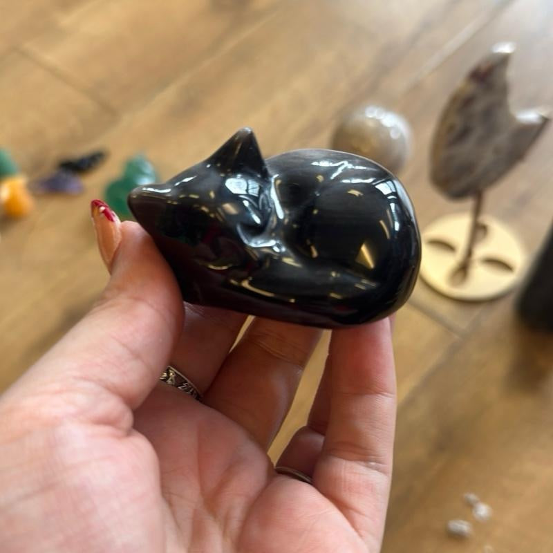 Silver Sheen Obsidian Sleeping Cat