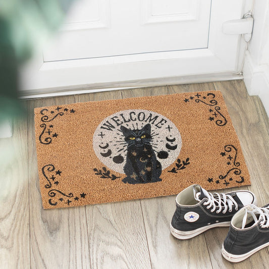 Natural Doormat with Mystical Cat Design