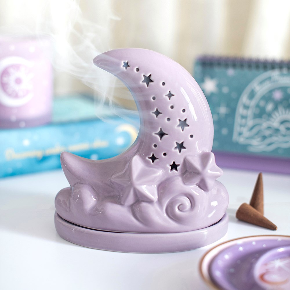 Pastel Skies Moon Shaped Incense Cone Holder