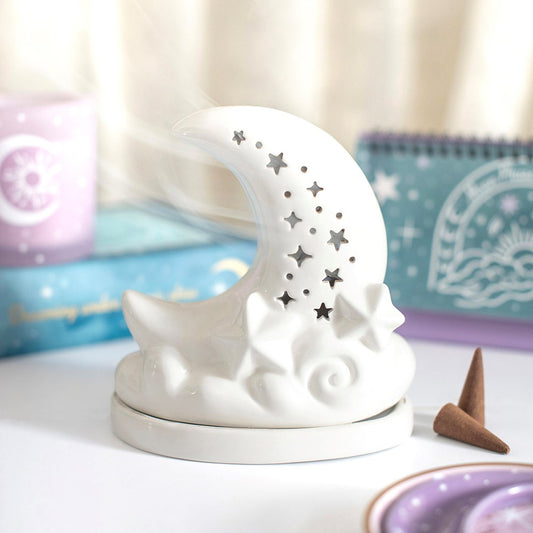 Pastel Skies Moon Shaped Incense Cone Holder