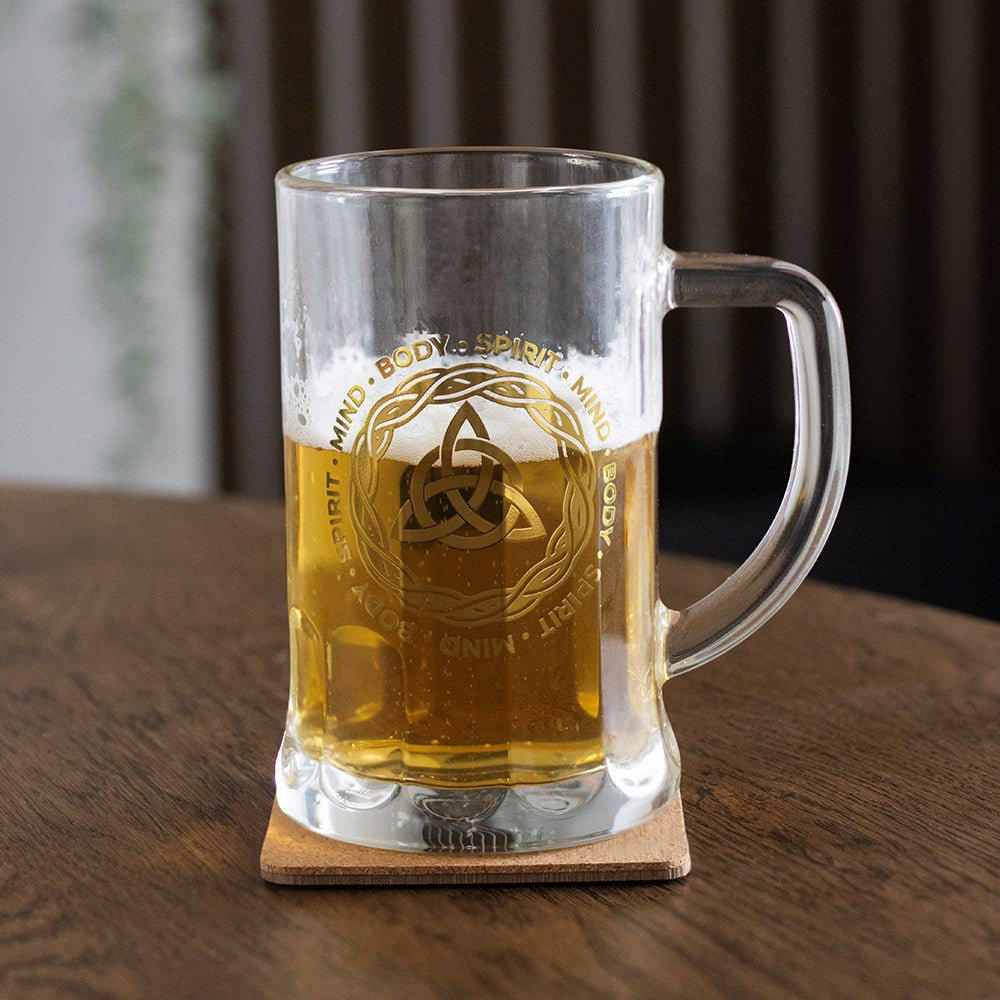 Celtic Triquetra Knot Glass Beer Tankard & Coaster