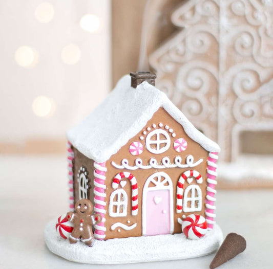 Pink Gingerbread Christmas House Incense Burner